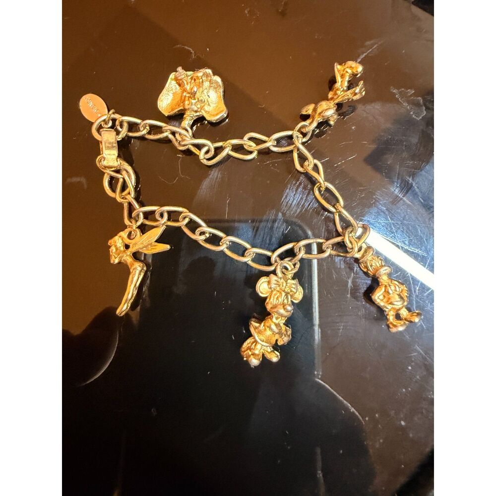 Vintage Gold tone Disney Charm Bracelet With 5 Charms